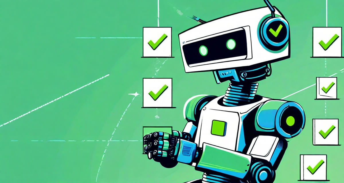 Robot building a checklist block by block with checkmarks appearing as tasks complete